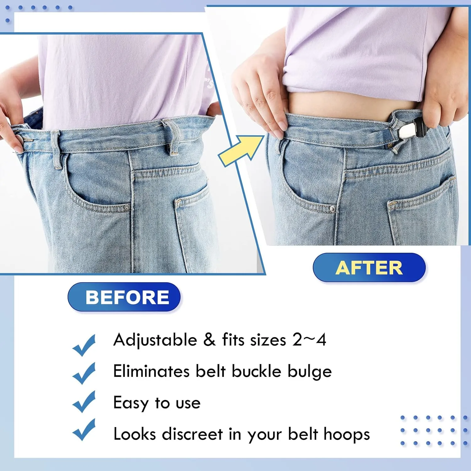 Eurzom 6 Pcs Pant Waist Tightener Waist Cinch Clip Belt Adjustable Elastic Pant Clip Women Men