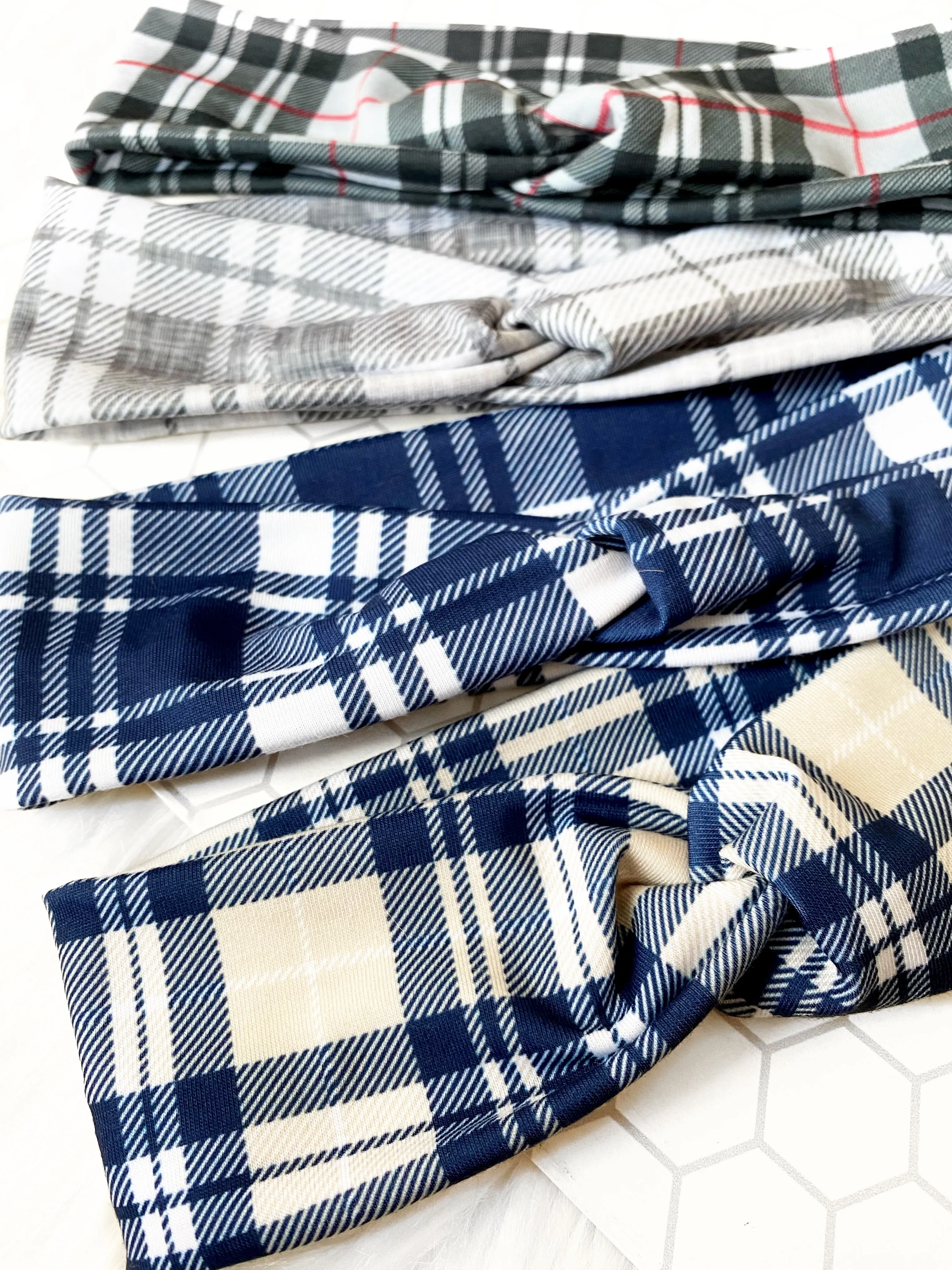 Gray Plaid Knotties Headband