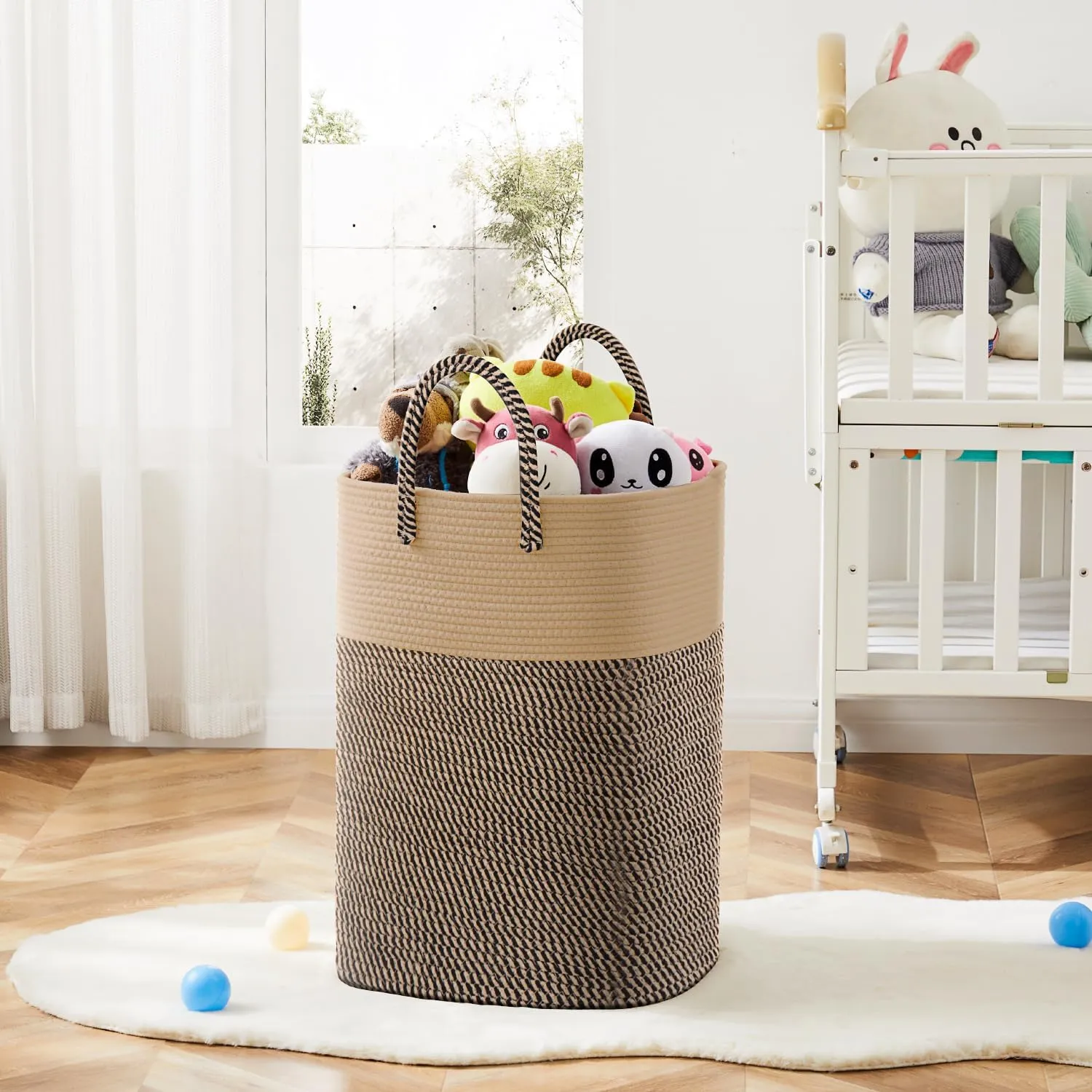Laundry Basket,Woven Cotton Rope Laundry Hamper Sorters,100L Versatile Storage for Dirty Clothes,Baby Toys,and Blankets in Bathroom, Nursery,and Living Room