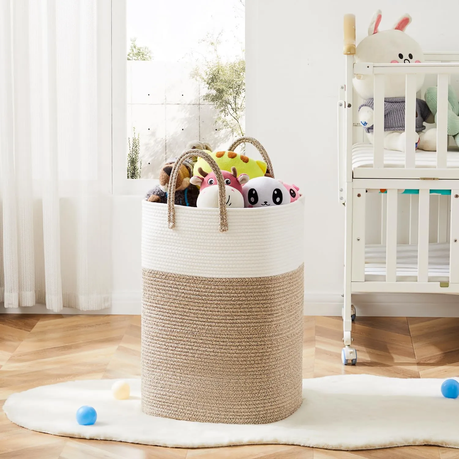 Laundry Basket,Woven Cotton Rope Laundry Hamper Sorters,100L Versatile Storage for Dirty Clothes,Baby Toys,and Blankets in Bathroom, Nursery,and Living Room