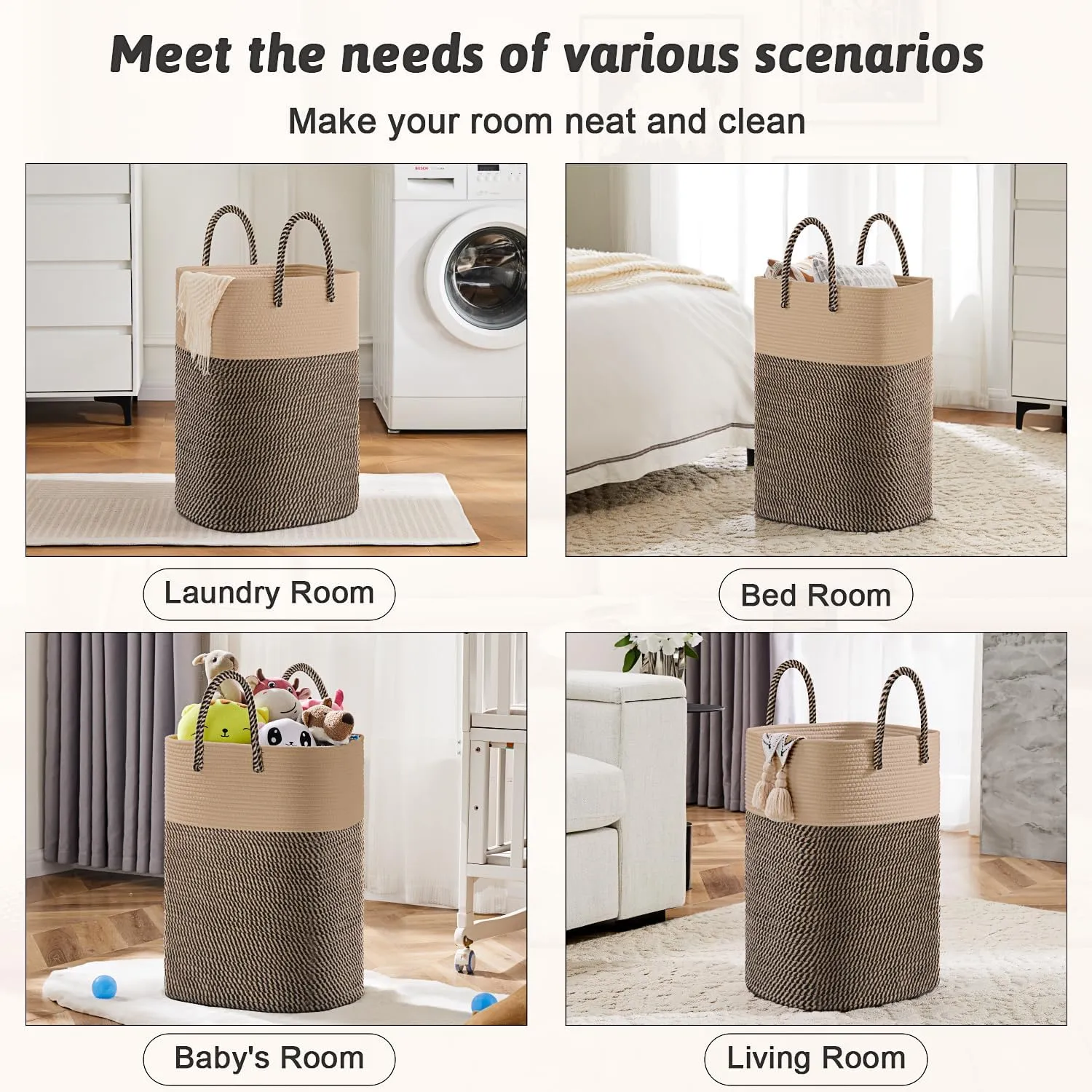 Laundry Basket,Woven Cotton Rope Laundry Hamper Sorters,100L Versatile Storage for Dirty Clothes,Baby Toys,and Blankets in Bathroom, Nursery,and Living Room