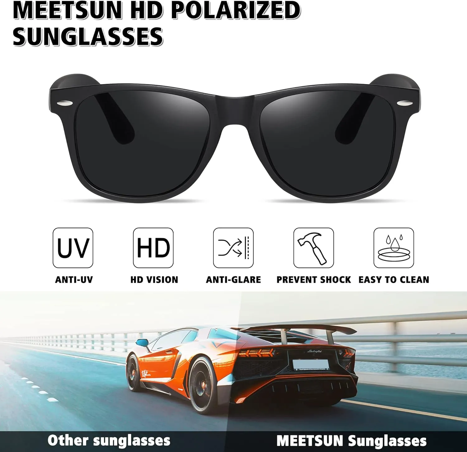 MEETSUN Polarized Sunglasses for Women Men Classic Retro Square Frame Driving Trendy Sun Glasses UV Protection