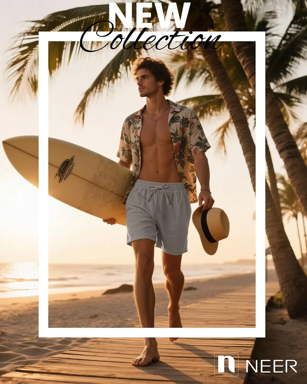 Neer 3 Pack Men's Cotton Linen Shorts Elastic Waist Drawstring Summer Casual Beach Shorts with Pockets