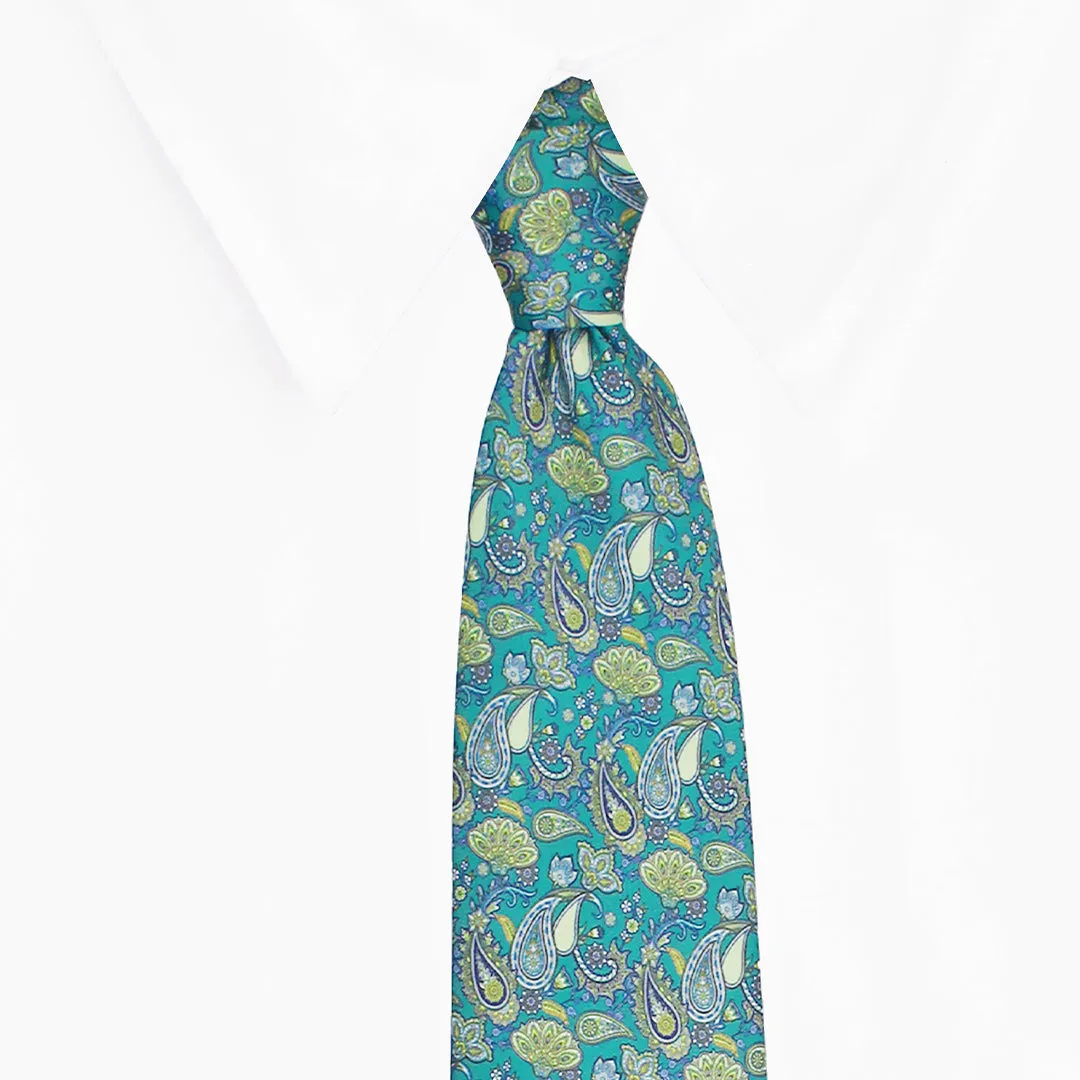 Peluche Tranquil Blooms Green Broad Neck Tie & Pocket Square Set for Men