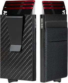 Slim Wallet for Men,RFID Blocking Pop up Card Holder Minimalist Business Credit Card Wallet with Money Pocket & Money Clip Metal Card Case(Carbon Fiber)