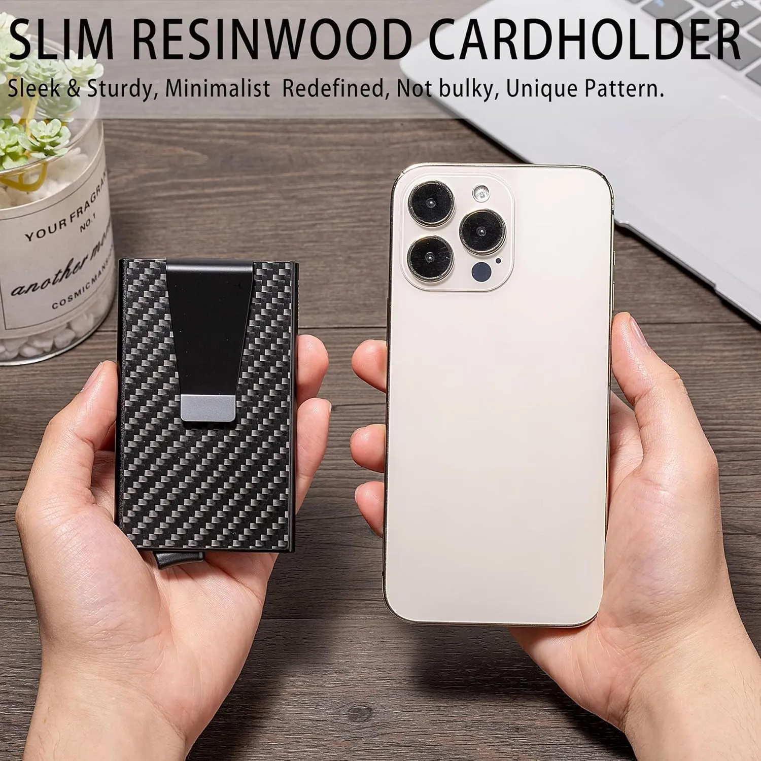 Slim Wallet for Men,RFID Blocking Pop up Card Holder Minimalist Business Credit Card Wallet with Money Pocket & Money Clip Metal Card Case(Carbon Fiber)