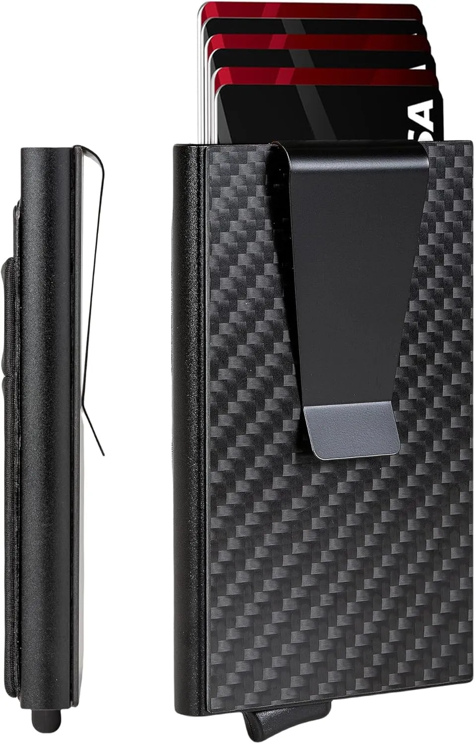 Slim Wallet for Men,RFID Blocking Pop up Card Holder Minimalist Business Credit Card Wallet with Money Pocket & Money Clip Metal Card Case(Carbon Fiber)