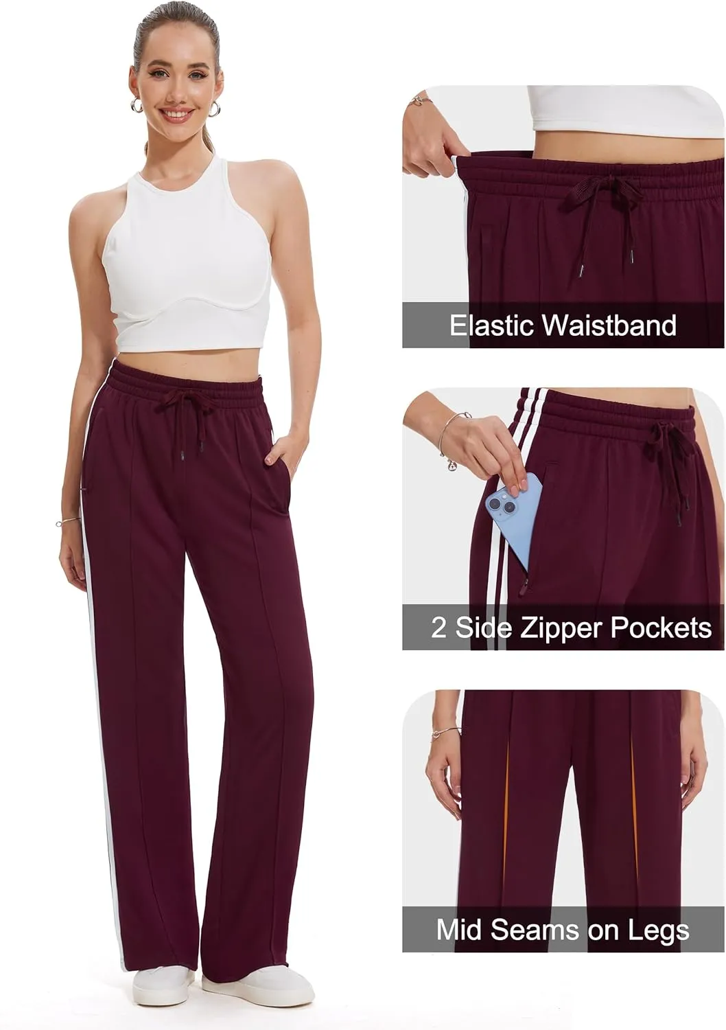 Tapata Women's 28/30/32/34 Inseam Track Pants Loose Straight Leg Jogging Sweatpants Warm-Up Sports Athletic Running