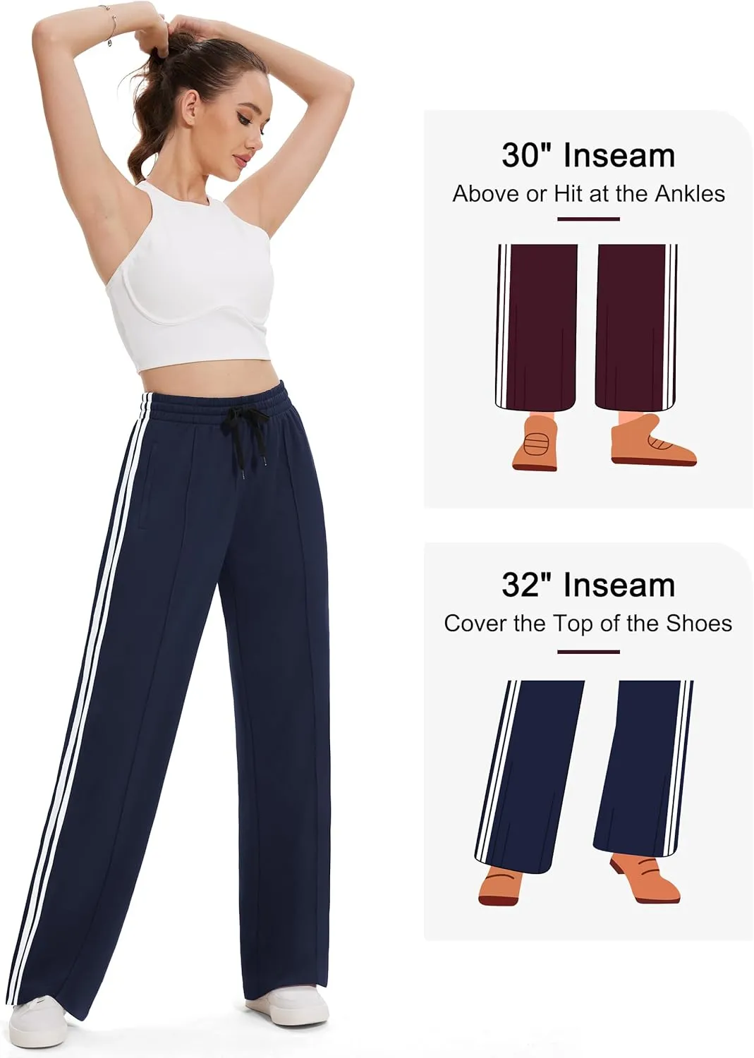 Tapata Women's 28/30/32/34 Inseam Track Pants Loose Straight Leg Jogging Sweatpants Warm-Up Sports Athletic Running
