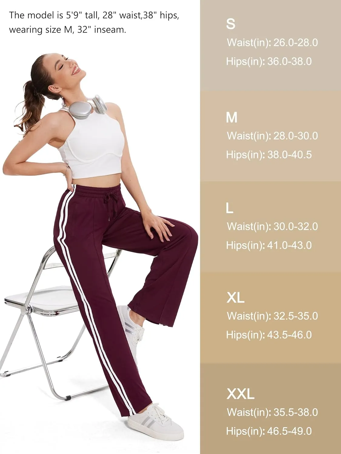 Tapata Women's 28/30/32/34 Inseam Track Pants Loose Straight Leg Jogging Sweatpants Warm-Up Sports Athletic Running