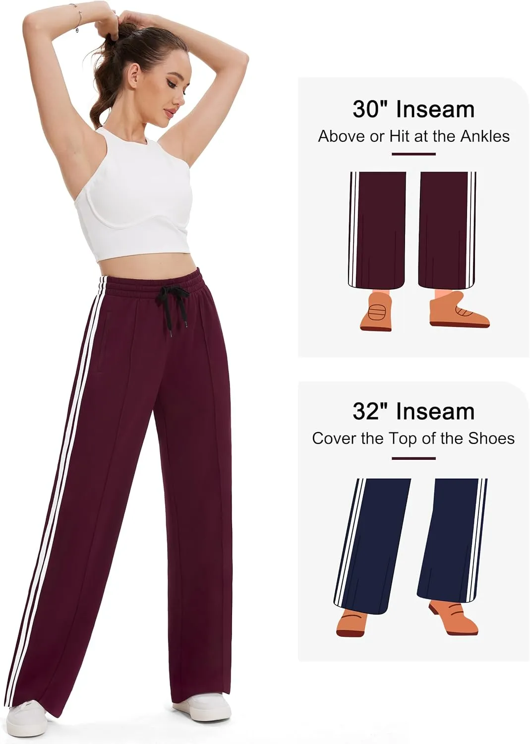 Tapata Women's 28/30/32/34 Inseam Track Pants Loose Straight Leg Jogging Sweatpants Warm-Up Sports Athletic Running