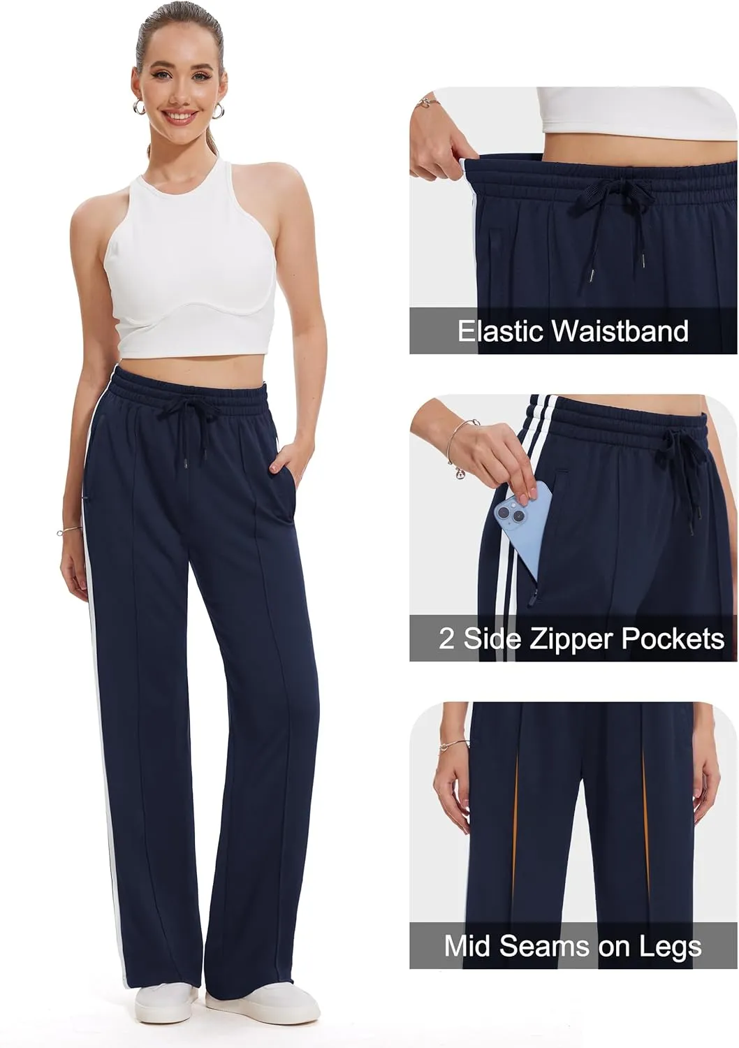 Tapata Women's 28/30/32/34 Inseam Track Pants Loose Straight Leg Jogging Sweatpants Warm-Up Sports Athletic Running