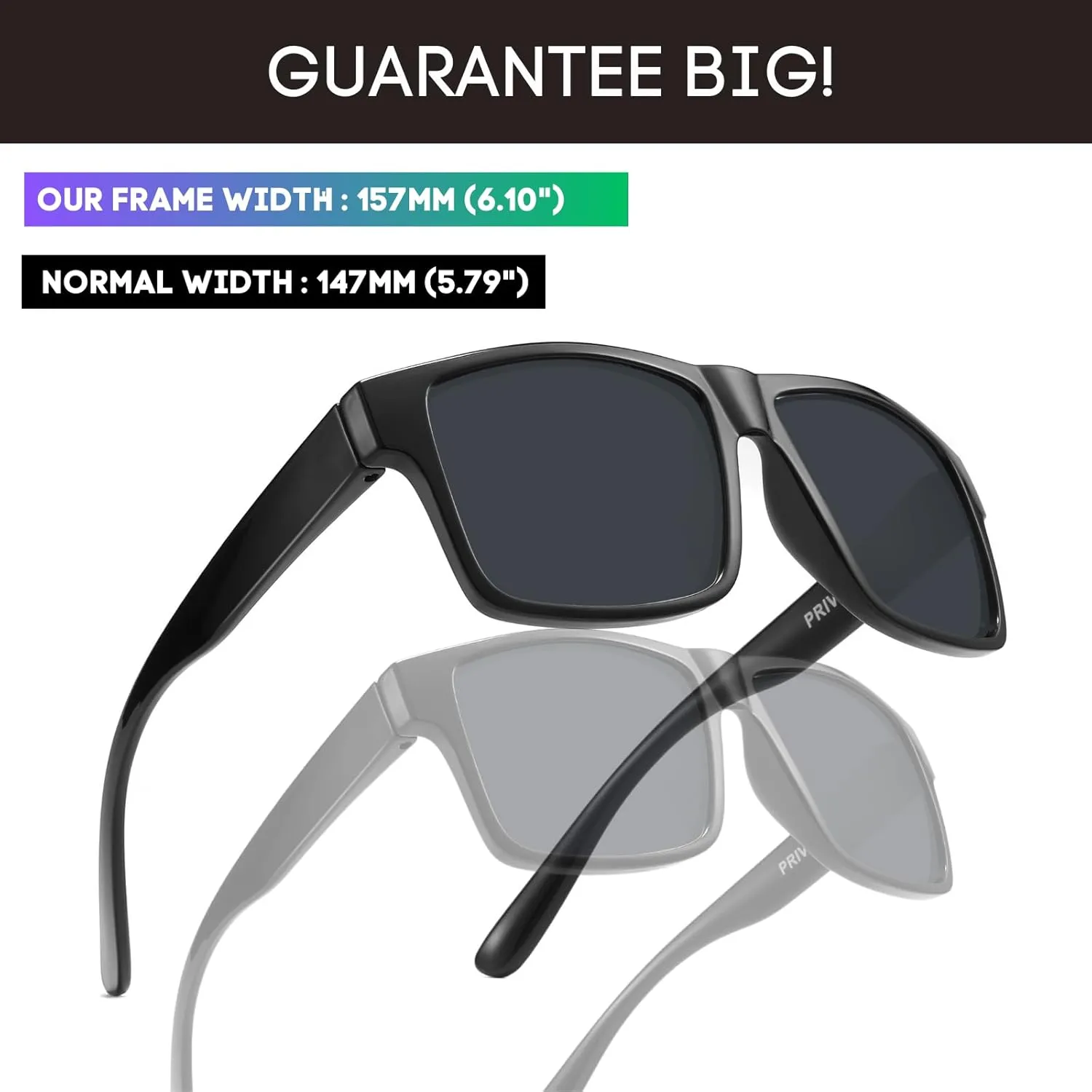 XXL Size Extra Large Square 157MM Polarized Sunglasses for Big Wide Heads Men TR90 Lightweight UV400 Glasses