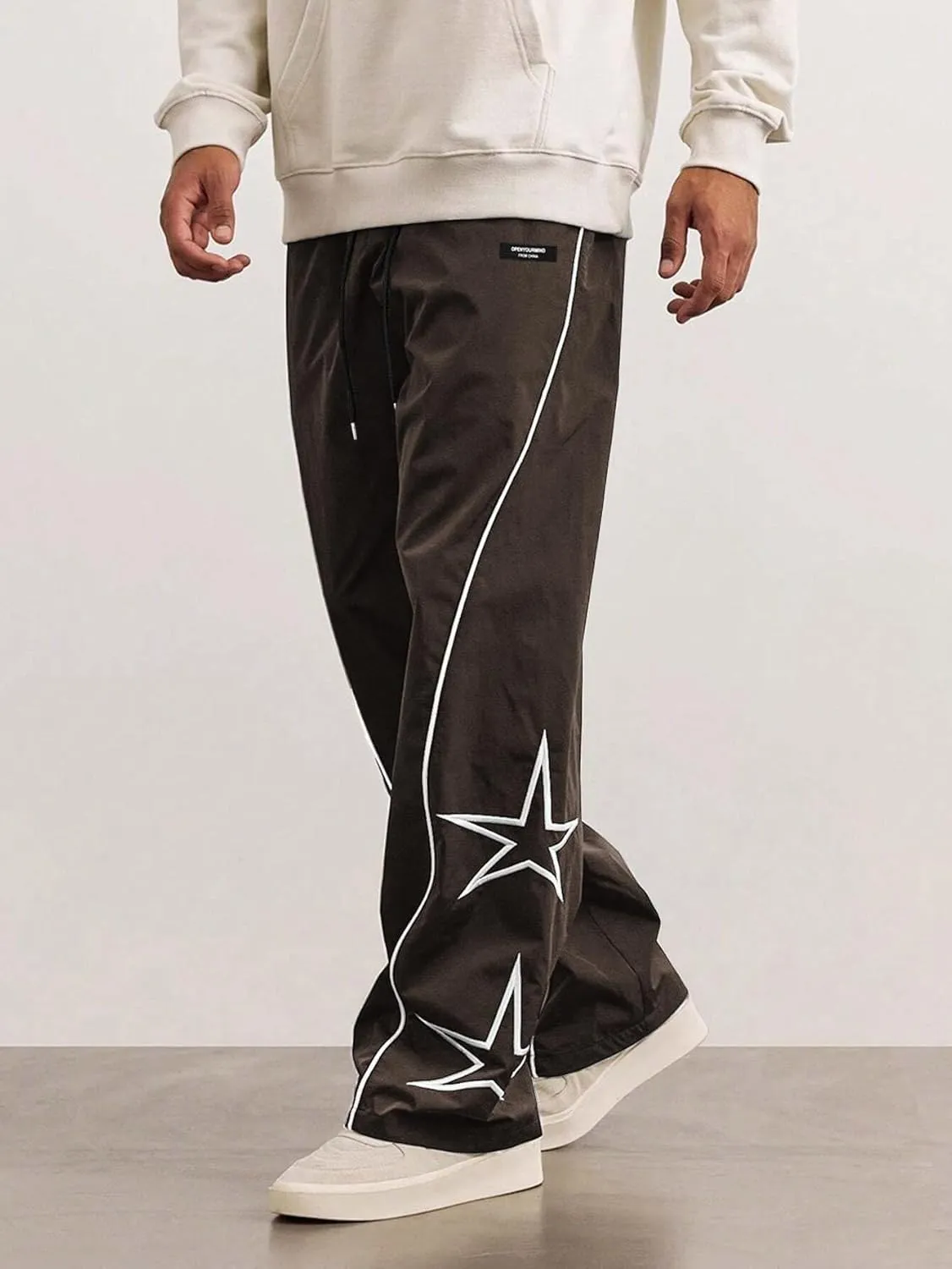 ZAFUL Men's Side Star Casual Pants Y2K Lightweight Sweatpants Drawstring Dance Pants Baggy Fashion Straight Leg Pants