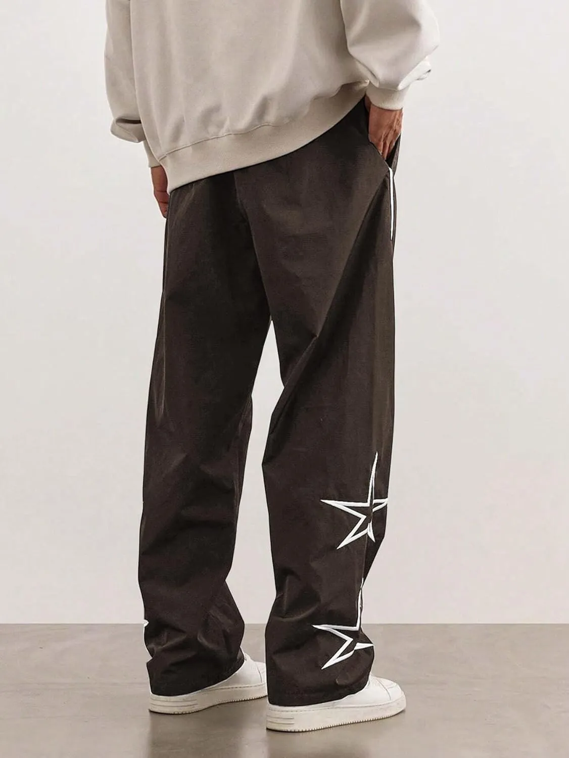 ZAFUL Men's Side Star Casual Pants Y2K Lightweight Sweatpants Drawstring Dance Pants Baggy Fashion Straight Leg Pants