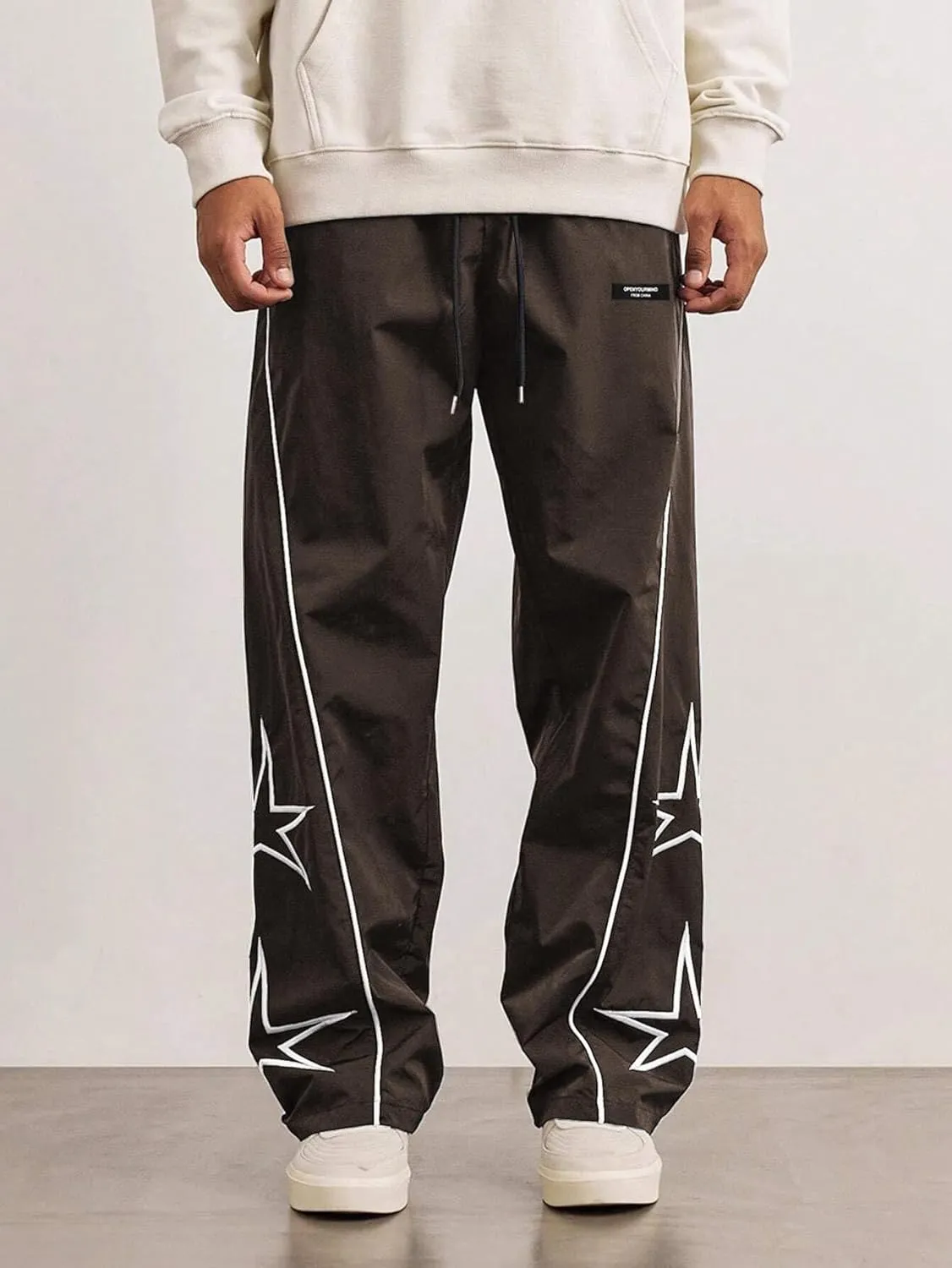 ZAFUL Men's Side Star Casual Pants Y2K Lightweight Sweatpants Drawstring Dance Pants Baggy Fashion Straight Leg Pants