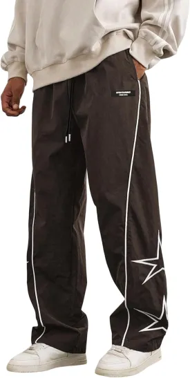 ZAFUL Men's Side Star Casual Pants Y2K Lightweight Sweatpants Drawstring Dance Pants Baggy Fashion Straight Leg Pants